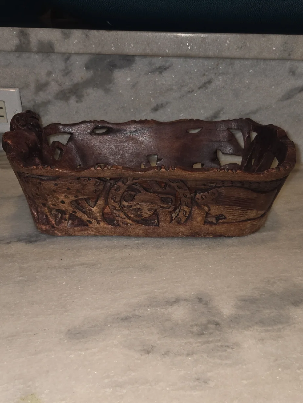 Hand‑Carved Wooden Decorative Tray – Rustic Boho Accent Bowl